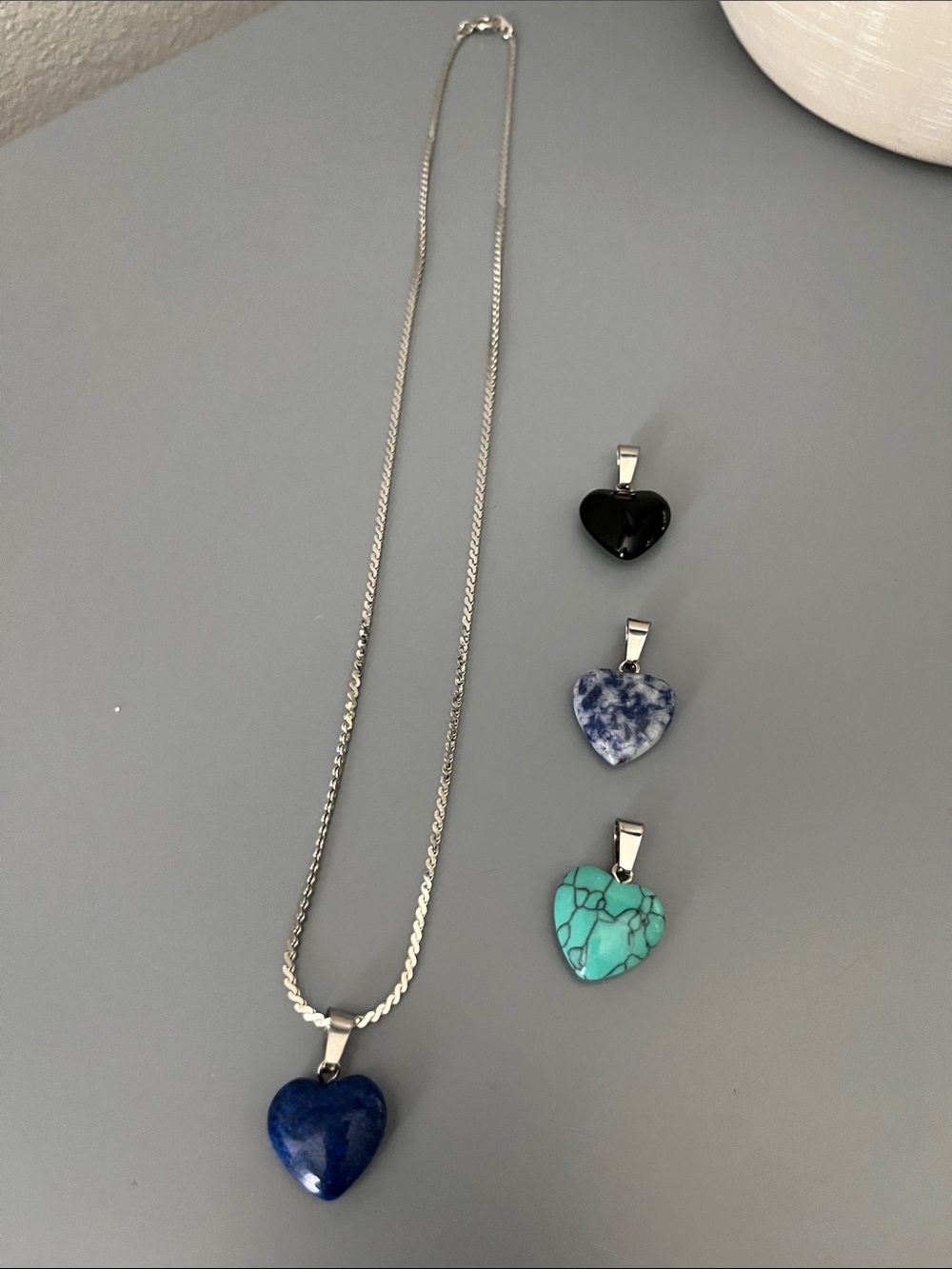 Heart Shape Stone Pendants Turquoise/Black/Blue/Multi Blue 925 Sterling Silver